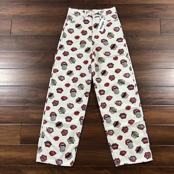 Wrangler Size 27 Read My Lips‎ Rolling Stones Barrel 652 Denim Jeans RARE - Picture 1 of 10